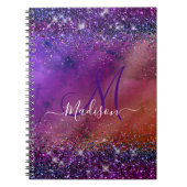 Paars ijzerhoudend geborsteld metaal glitter monog notitieboek (Voorkant)