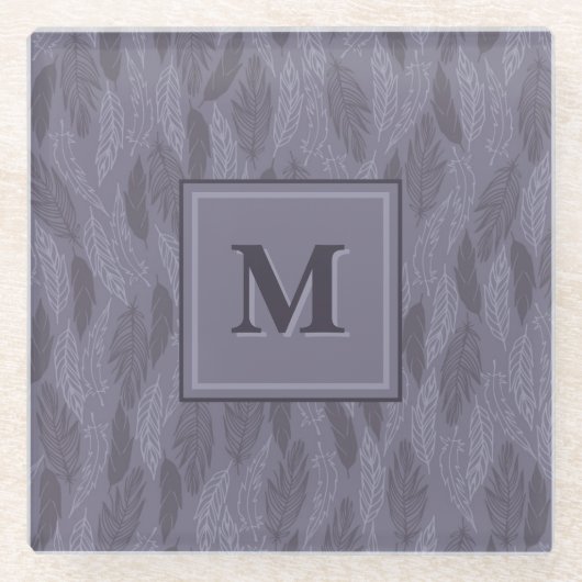Paars Initiaal Monogram Leaf Pattern Elegant Glazen Onderzetter (Voorkant)