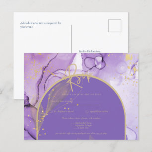 Paars Inkt Lavendel en Goud Paarse Huwelijks RSVP Briefkaart