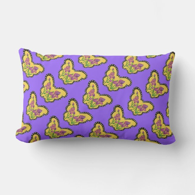 Paars Iris Butterfly pillow Kussen (Voorkant)