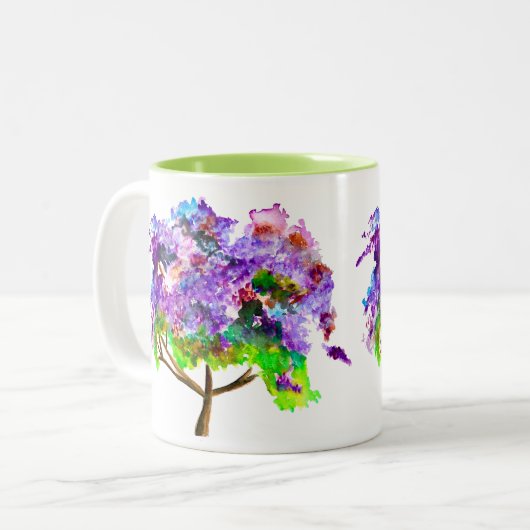 Paars jacaranda waterverf mooie kunst tweekleurige koffiemok (Voorkant links)