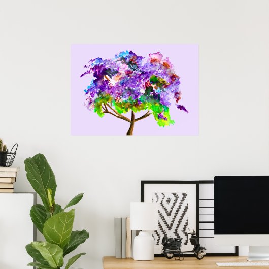 Paars Jacaranda waterverf prima kunst Poster (Thuiskantoor)