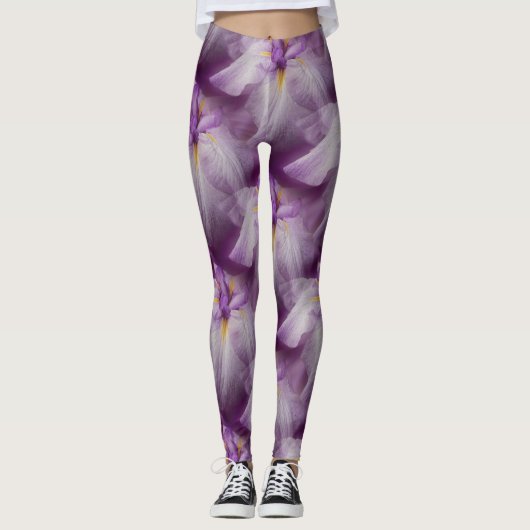 Paars Japans Iris-blokpatroon Leggings (Voorkant)