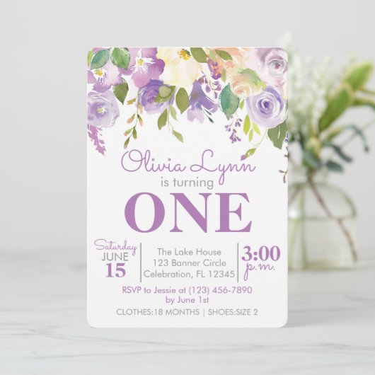 Paars jongetje eerste uitnodiging (Staand voorkant)