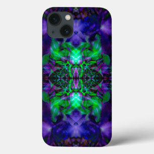 Paars kaleidoscoopbloempatroon iPhone 13 hoesje