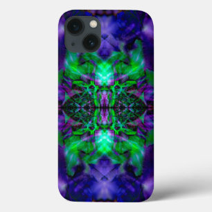 Paars kaleidoscoopbloempatroon iPhone 13 hoesje