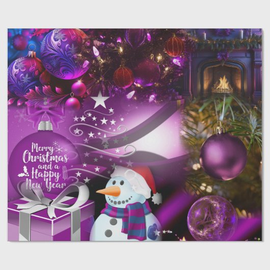 Paars kerstpapier cadeaupapier (Vlak)