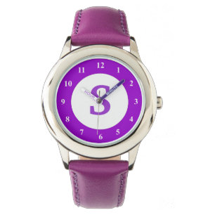 Paars kind horloge met klein aangepast monogram pi