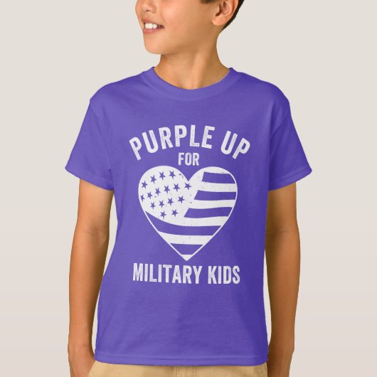 Paars Kinder militaire bewustwording van kinderen T-shirt (Voorkant)