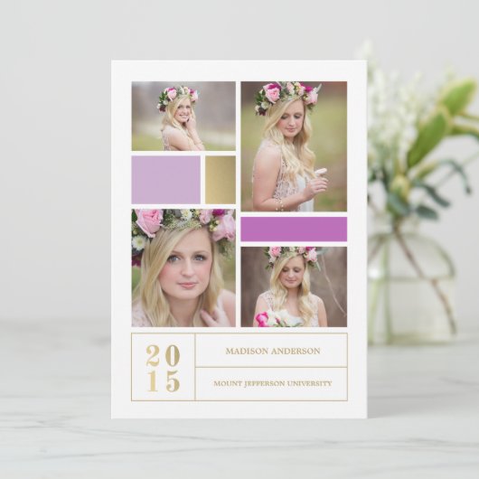 Paars kleurenblok | Uitnodiging tot Afstuderen (Staand voorkant)