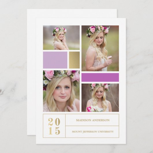 Paars kleurenblok | Uitnodiging tot Afstuderen (Voorkant / Achterkant)