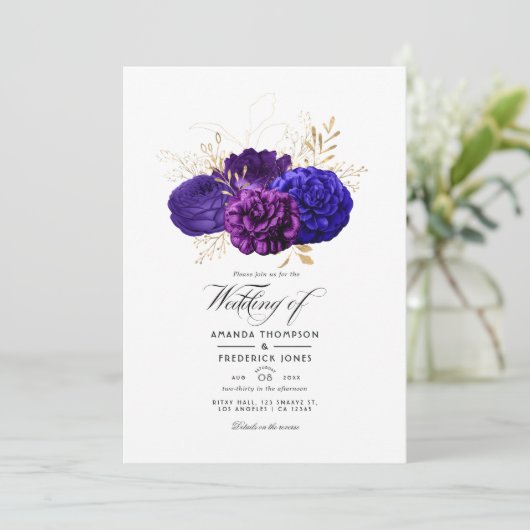 Paars, koninklijk blauw en goudbloedig huwelijk Kaart (Staand voorkant)