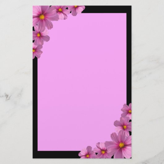 Paars kosmos-ventilatorontwerp op een zwarte achte briefpapier (Voorkant)