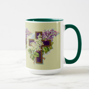 Paars kruis met bloemen mok