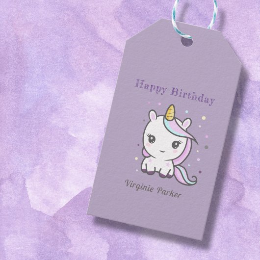 Paars Label met een Cute Unicorn Cadeaulabel