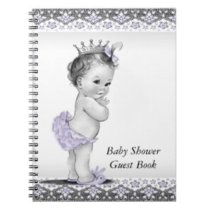 Paars lavendel en grijze baby shower gastenboek notitieboek