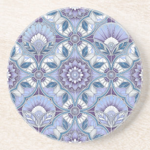 Paars, Lavendel, Lila, Blauw & Wit Art Deco Zandsteen Onderzetter