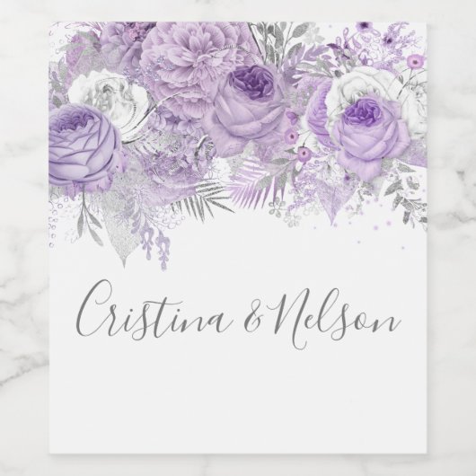 Paars Lavender Elegant Modern Wedding Wijn Etiket (Enkel label)