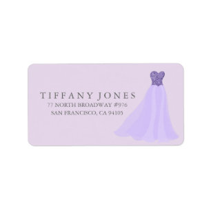 Paars Lavender Glitter Dress Gown Address Label