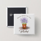 paars lavender plant pot-bloem aangeplant vierkante button 5,1 cm (Voorkant /achterkant)