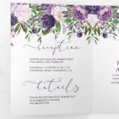 Paars, lavender, roze Floral Boho Wedding | Drieluik Uitnodiging (Binnenzijde eerst)