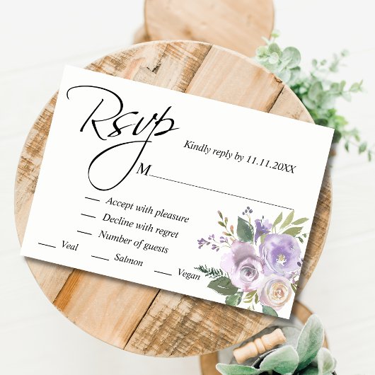 Paars lavender Waterverf Floral RSVP Weddenschap