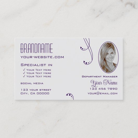 Paars Licht Grijs  met Monogram en Foto Visitekaartje (Achterkant)