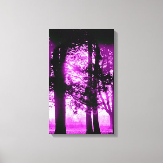 Paars Licht met Silhouette Trees Canvas Afdruk (Voorkant)