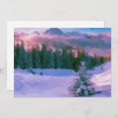 Paars licht winterbos met sneeuw feestdagenkaart (Voorkant / Achterkant)
