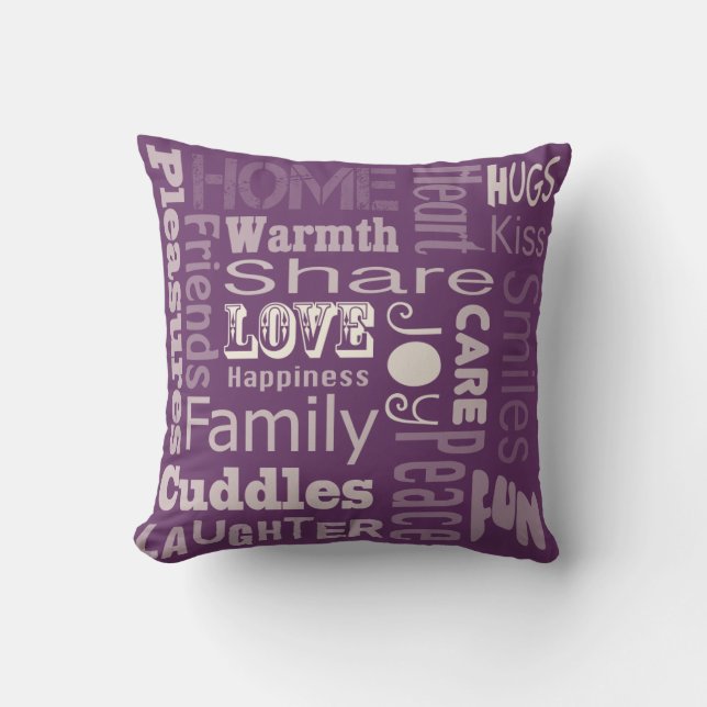 Paars - Liefde, Joy en Geluk Kussen (Voorkant)