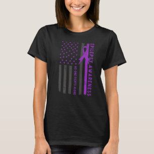 Paars lint Amerikaanse vlag Epileptische epilepsie T-shirt