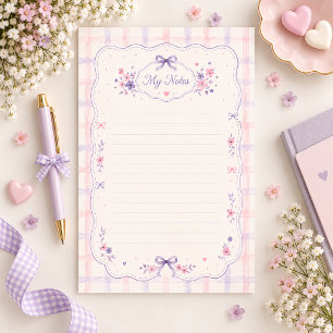 Paars lint roze geruite gelinieerd briefpapier