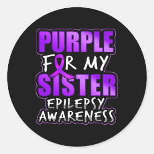 Paars lint voor epilepsiebewustzijn voor mijn zus ronde sticker
