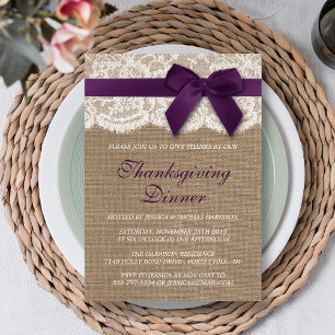 Paars lintje op schoot en kant Thanksgiving Kaart