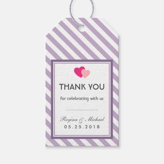 Paars Love Stripes Pattern Party Favor Gift Label Cadeaulabel (Voorkant)