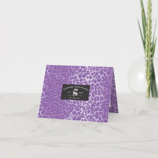 Paars luipaard patroon met aangepaste monogram en  bedankkaart (Achterkant)