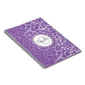 Paars luipaard patroon met aangepaste monogram en  notitieboek (Rechterzijde)