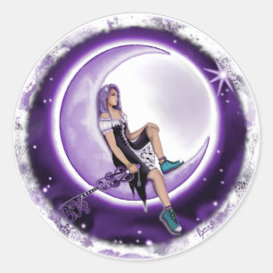 Paars maan kind ronde sticker