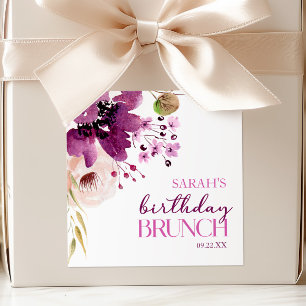 Paars Magenta Purper Bloemige Verjaardags Brunch Vierkante Sticker