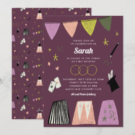 Paars Magic Show Bar Bat Mitzvah Uitnodiging