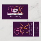 Paars Makeup Artist Monogrammen Visitekaartje (Voorkant / Achterkant)
