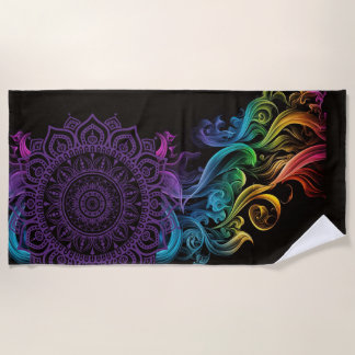 Paars Mandala Bold Black Colorful Chakra Strandlaken