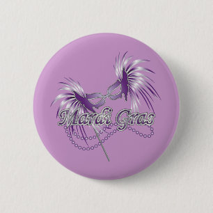Paars Mardi Gras Masker Ronde Button 5,7 Cm