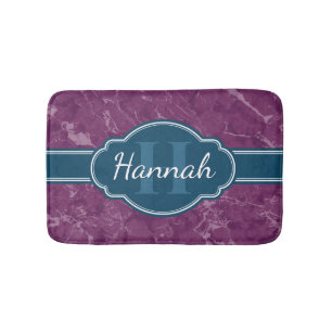 Paars marmer Pattern Blauwgroen Monogram Badmat
