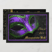 Paars Masquerade Ball Halloween Uitnodiging (Voorkant / Achterkant)