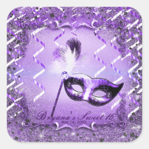 Paars Masquerade Masker Elegant Bal Feest Vierkante Sticker