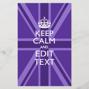 Paars Mauve Keep Calm and Jouw tekst Union Jack Briefpapier
