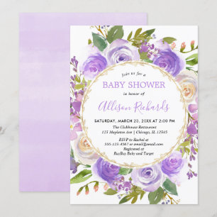 Paars meisje baby shower, floraallavender lila kaart