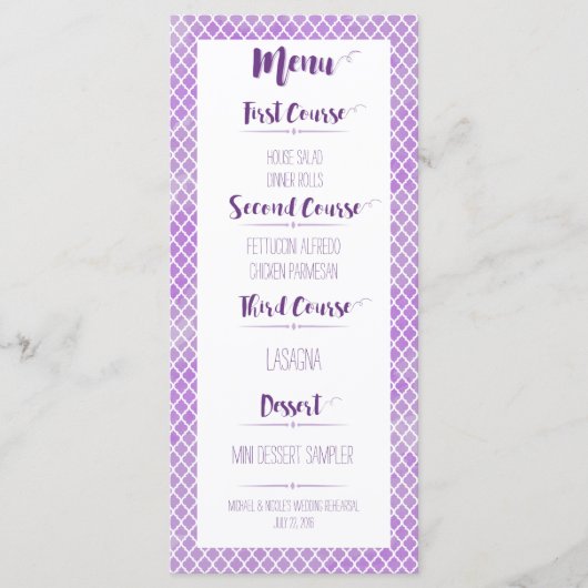 Paars menu Quatrefoil (Voorkant)