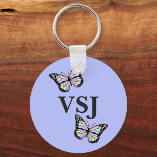 Paars met butterflies en monogram sleutelhanger